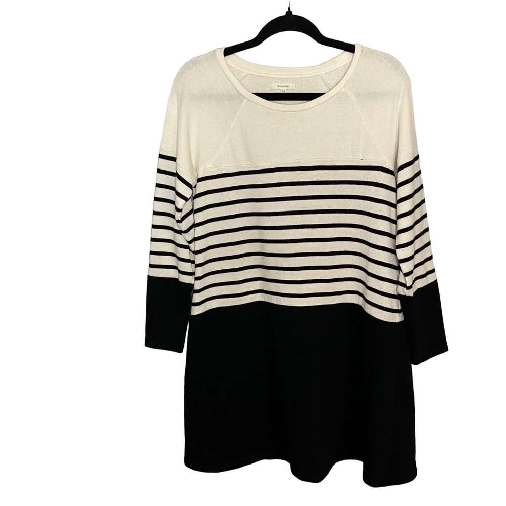 Maurices Black & White 3/4 Sleeve Striped Sweater Dress Size Medium